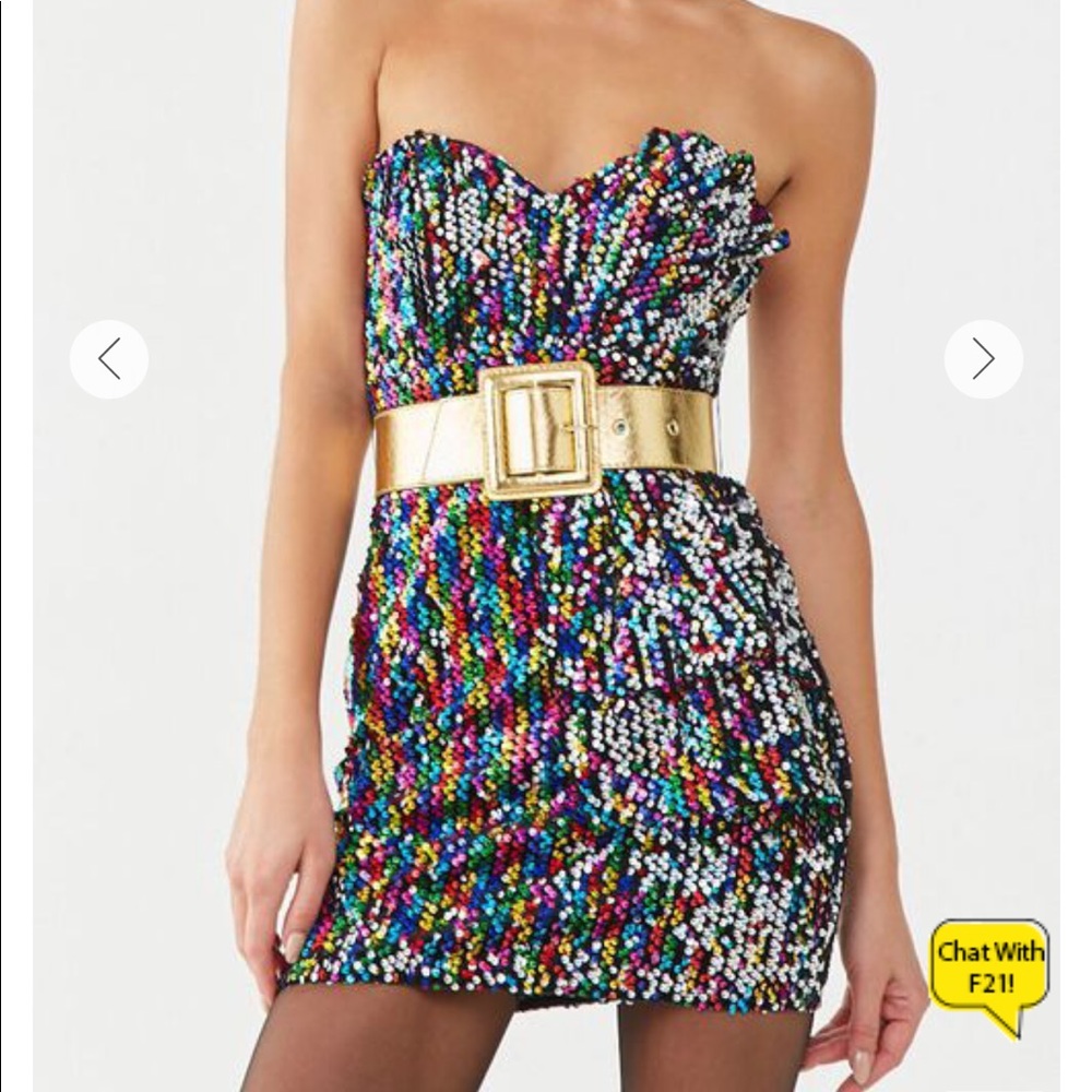 Belted Sequin Tube Dress